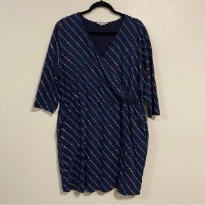 Boden Cressida Faux Wrap Dress in Blue with Polka Dots Plus Size 16R